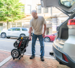 Black folding electric wheelchair.  24V / 500W 35km / h mobility scooter.  Foldable travel portable flight mobility scooter, medium-sized motorcycle