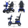 Blue seniors four-wheel mobile station wagon.  24V / 1000W mobile scooter 15 km/h folding travel portable midsize motorcycle
