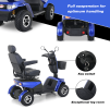 Blue seniors four-wheel mobile station wagon.  24V / 1000W mobile scooter 15 km/h folding travel portable midsize motorcycle